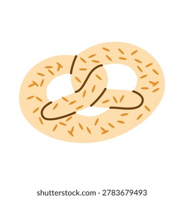 Hand drawn pretzel with salt crystals, ideal for bakery menus and food packaging design