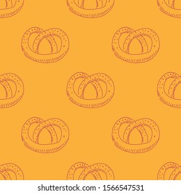 Hand drawn pretzel vector doodle seamless pattern