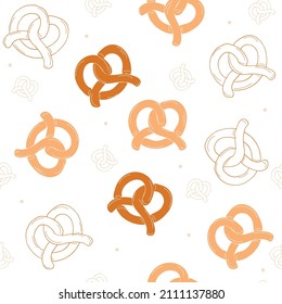 Hand drawn pretzels seamless pattern, vector illustration.