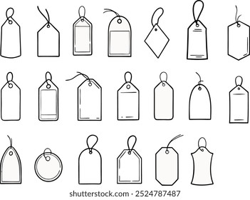 hand drawn price tag ribbon discount label doodle sketch style collection