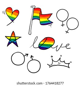 Hand drawn pride, love, with rainbow symbol for Gay slogan and LGBT rights. doodle vector