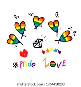 Hand drawn pride, love, with rainbow symbol for Gay slogan and LGBT rights. doodle vector