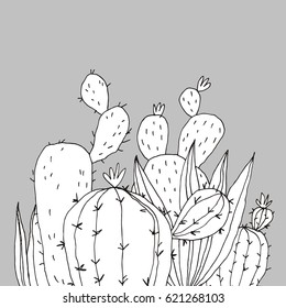 Hand Drawn print with cactus