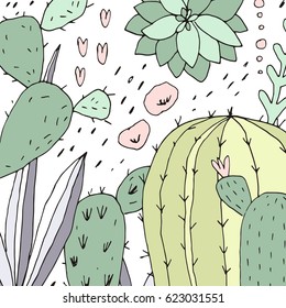 Hand Drawn print with cactus