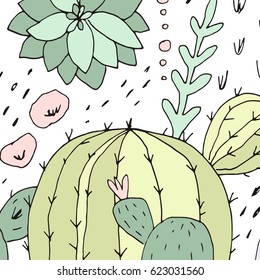 Hand Drawn print with cactus