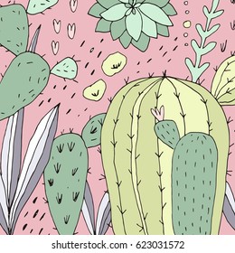 Hand Drawn print with cactus