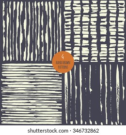 Hand drawn print collection with strips in vector. Trendy hipster monochrome textures