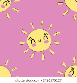 Hand drawn print Cute Sun seamless pattern vector 