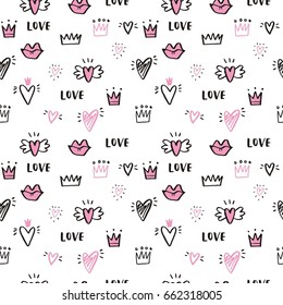 Hand drawn print with heart and crown