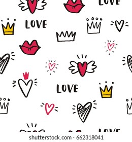 Hand Drawn Print With Heart And Crown