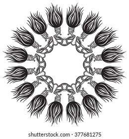 Hand drawn print template in boho chic style. Freehand oriental ornament.