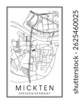 Hand drawn printable downtown road map poster of borough MICKTEN MIT TRACHAU-SÜD, ÜBIGAU UND KADITZ-SÜD of the German city of DRESDEN on solid white background with city name