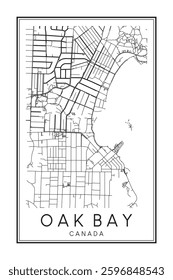 Hand drawn printable downtown road map poster of the Canadian city of OAK BAY on solid white background with city name
