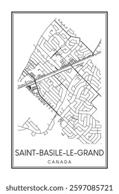 Hand drawn printable downtown road map poster of the Canadian city of SAINT-BASILE-LE-GRAND on solid white background with city name