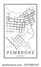 Hand drawn printable downtown road map poster of the Canadian city of PEMBROKE on solid white background with city name