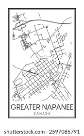 Hand drawn printable downtown road map poster of the Canadian city of GREATER NAPANEE on solid white background with city name