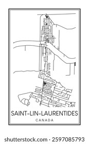 Hand drawn printable downtown road map poster of the Canadian city of SAINT-LIN-LAURENTIDES on solid white background with city name