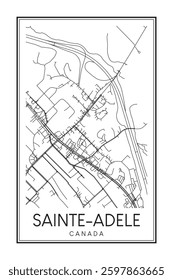 Hand drawn printable downtown road map poster of the Canadian city of SAINTE-ADELE on solid white background with city name