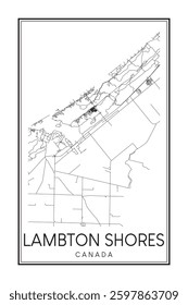 Hand drawn printable downtown road map poster of the Canadian city of LAMBTON SHORES on solid white background with city name