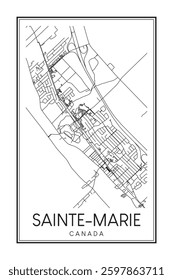 Hand drawn printable downtown road map poster of the Canadian city of SAINTE-MARIE on solid white background with city name