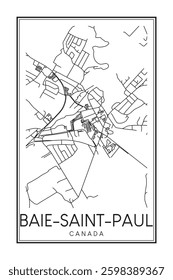 Hand drawn printable downtown road map poster of the Canadian town of BAIE-SAINT-PAUL on solid white background with town name