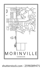 Hand drawn printable downtown road map poster of the Canadian town of MORINVILLE on solid white background with town name