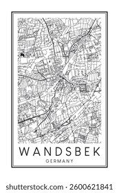 Hand drawn printable downtown road map poster of the German city quarter of HAMBURG-WANDSBEK on solid white background with city name