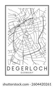 Hand drawn printable downtown road map poster of borough DEGERLOCH of the German city of STUTTGART on solid white background with city name