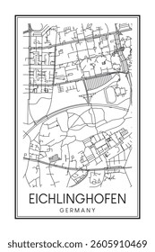 Hand drawn printable downtown road map poster of borough EICHLINGHOFEN of the German city of DORTMUND on solid white background with city name