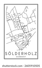 Hand drawn printable downtown road map poster of borough SÖLDERHOLZ of the German city of DORTMUND on solid white background with city name