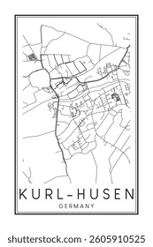 Hand drawn printable downtown road map poster of borough KURL-HUSEN of the German city of DORTMUND on solid white background with city name