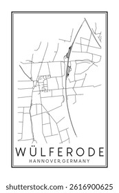 Hand drawn printable downtown road map poster of borough WÜLFERODE of the German city of HANOVER on solid white background with city name