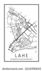 Hand drawn printable downtown road map poster of borough LAHE of the German city of HANOVER on solid white background with city name