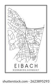 Handgezeichnetes, druckbares Straßenkartenplakat des Stadtteils EIBACH der deutschen Stadt NÜRNBERG auf einfarbigem, weißem Hintergrund mit Stadtname