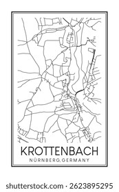Dibujado a mano imprimible mapa de la carretera del centro del cartel de borough KROTTENBACH de la ciudad alemana de NUREMBERG sobre fondo blanco sólido con el nombre de la ciudad