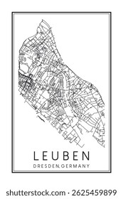 Hand drawn printable downtown road map poster of borough LEUBEN of the German city of DRESDEN on solid white background with city name