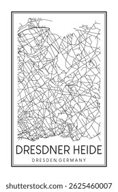 Hand drawn printable downtown road map poster of borough DRESDNER HEIDE of the German city of DRESDEN on solid white background with city name