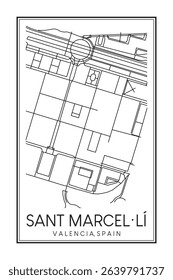 Hand drawn printable downtown road map poster of district SANT MARCEL·LÍ of the Spanish city of VALENCIA on solid white background with city name