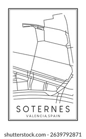 Hand drawn printable downtown road map poster of district SOTERNES of the Spanish city of VALENCIA on solid white background with city name