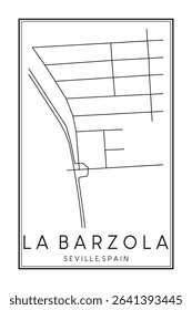Hand drawn printable downtown road map poster of district LA BARZOLA of the Spanish city of SEVILLE on solid white background with city name