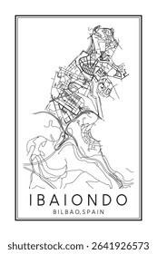 Hand drawn printable downtown road map poster of district IBAIONDO of the Spanish city of BILBAO on solid white background with city name