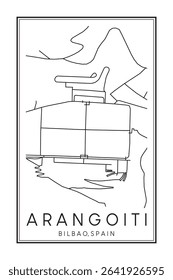 Hand drawn printable downtown road map poster of district ARANGOITI of the Spanish city of BILBAO on solid white background with city name