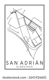 Hand drawn printable downtown road map poster of district SAN ADRIÁN of the Spanish city of BILBAO on solid white background with city name