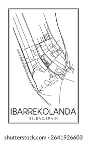Hand drawn printable downtown road map poster of district IBARREKOLANDA of the Spanish city of BILBAO on solid white background with city name