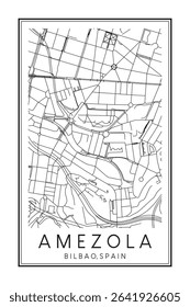 Hand drawn printable downtown road map poster of district AMEZOLA of the Spanish city of BILBAO on solid white background with city name