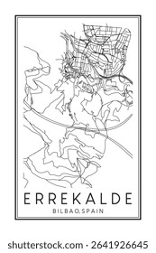 Hand drawn printable downtown road map poster of district ERREKALDE of the Spanish city of BILBAO on solid white background with city name