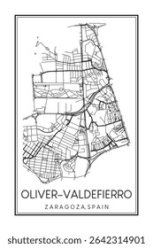 Cartaz de mapa rodoviário desenhado à mão no centro da cidade de SARAGOÇA, no distrito de OLIVER-VALDEFIERRO, sobre fundo branco sólido com nome de cidade