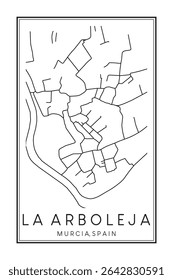 Hand drawn printable downtown road map poster of district LA ARBOLEJA of the Spanish city of MURCIA on solid white background with city name