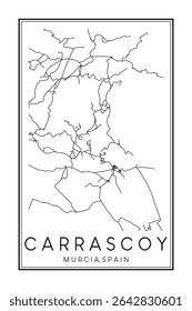 Hand drawn printable downtown road map poster of district CARRASCOY of the Spanish city of MURCIA on solid white background with city name