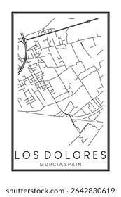Hand drawn printable downtown road map poster of district LOS DOLORES of the Spanish city of MURCIA on solid white background with city name